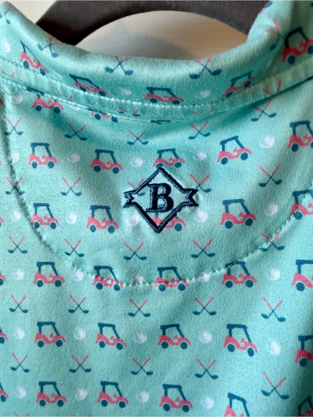 BURLEBO Boy's Performance Polo Size S Mint Green w/Golf Carts & Clubs Print - Picture 3 of 7